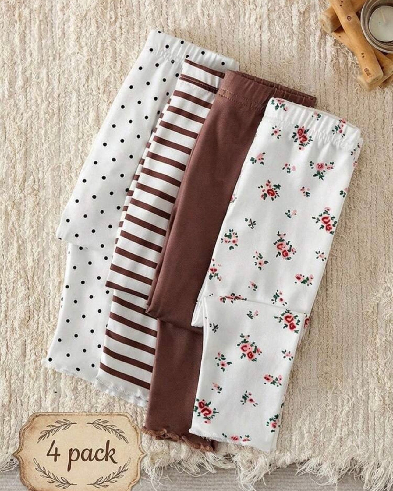 Pack of 4 Baby Girls' Casual Floral Print & Solid Color Leggings