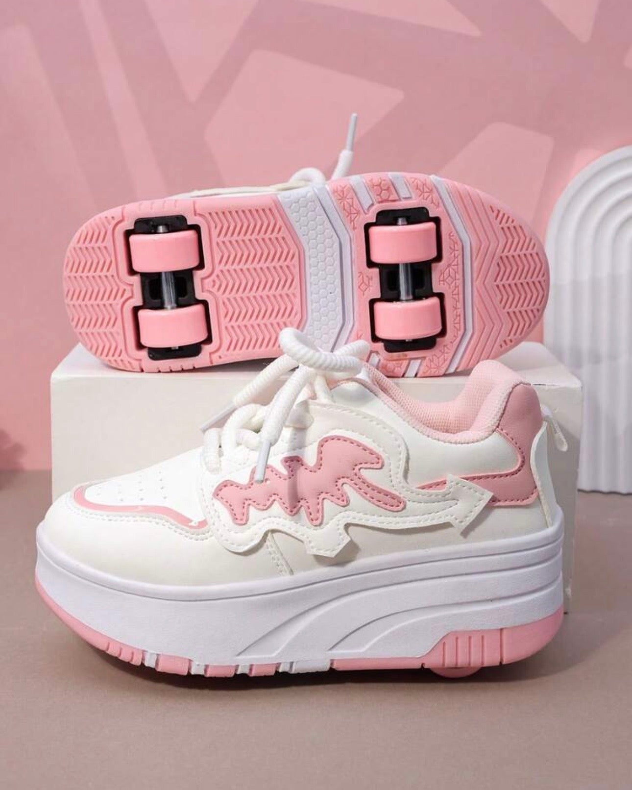 Girls’ Convertible Pink 4-Wheel Roller Skate Shoes