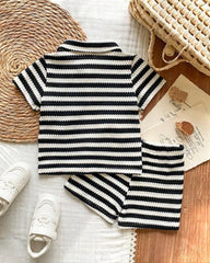 Baby Boy Black Striped Co-Ord Set – Collared Short Sleeve Shirt & Matching Shorts