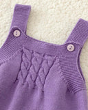 Newborn Baby Girl Purple Strawberry Pattern Knitted Cardigan and Romper