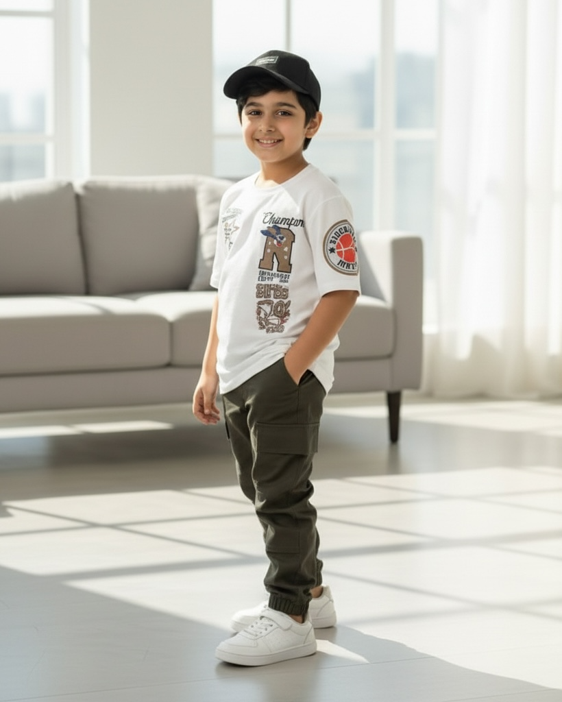 Tween Boys 2-Piece Summer Outfit – Graphic T-Shirt & Cargo Pants Set