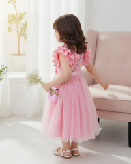 Young Girls Pink Cap Sleeve Mesh Dress