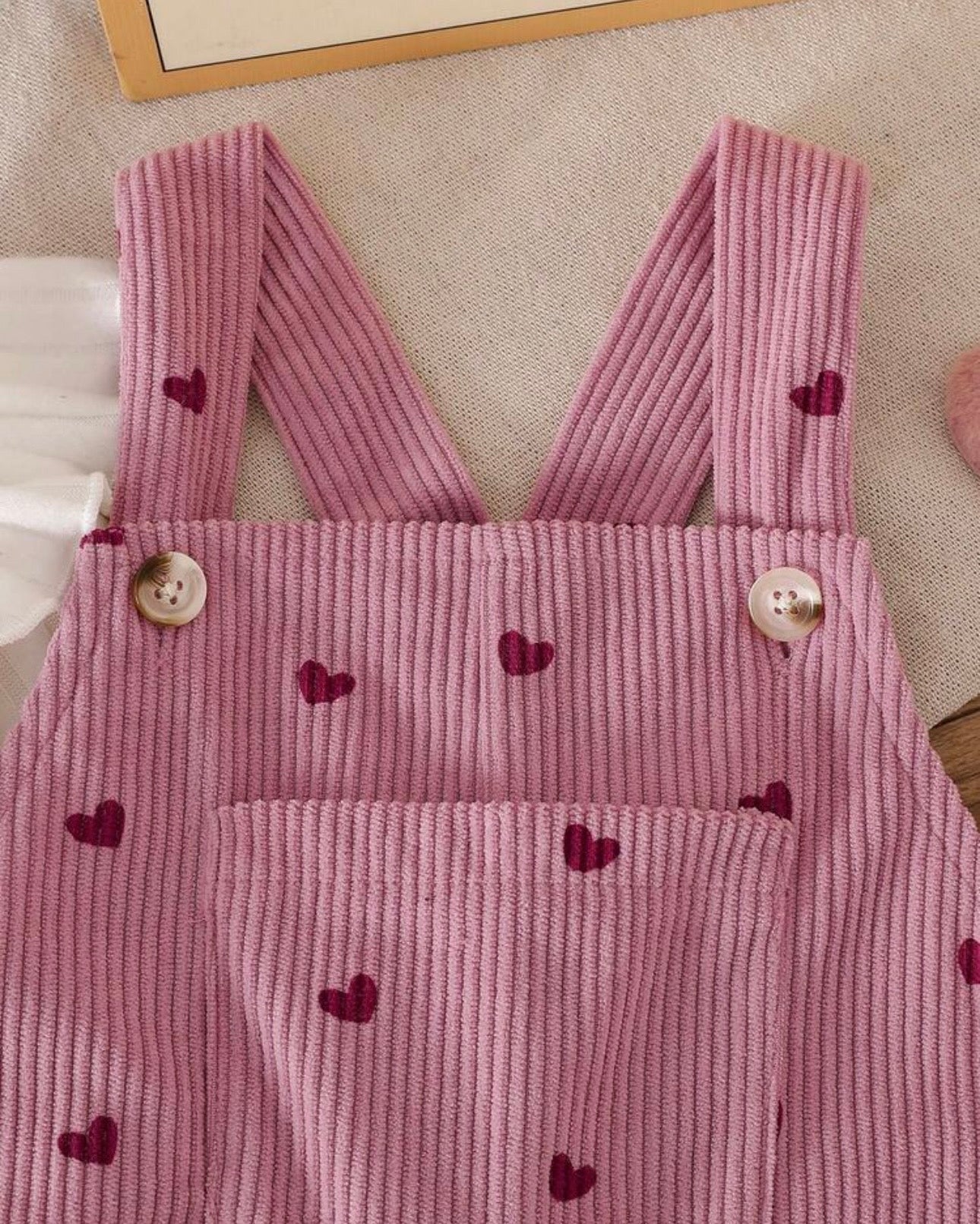 Baby Girl Heart Corduroy Overall Set, 2-Piece Winter Outfit
