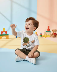 2pcs Boy Graphic Print Short Sleeve T-Shirt And Shorts