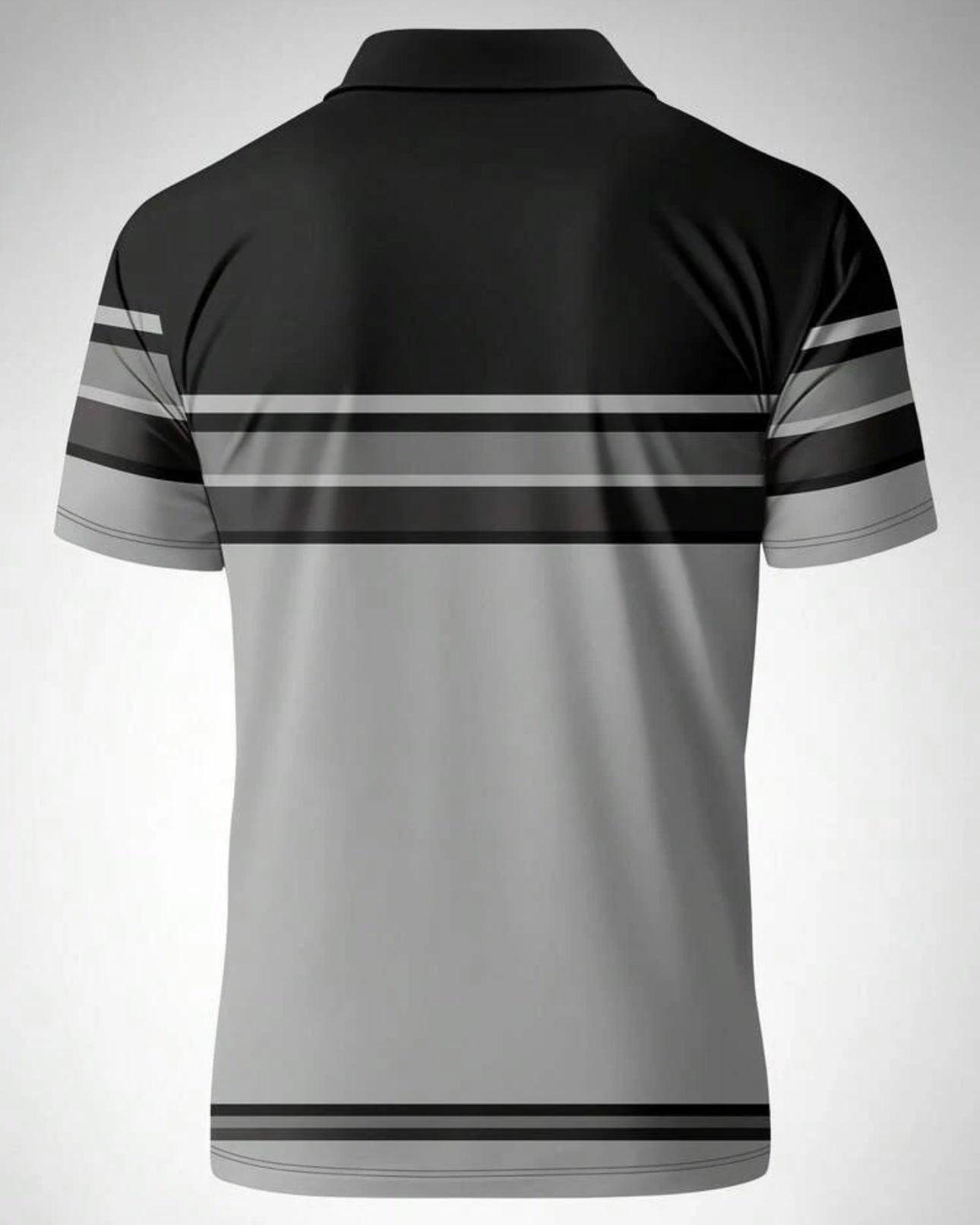 Men's Grey Striped Short Sleeve Polo Shirt - Summer