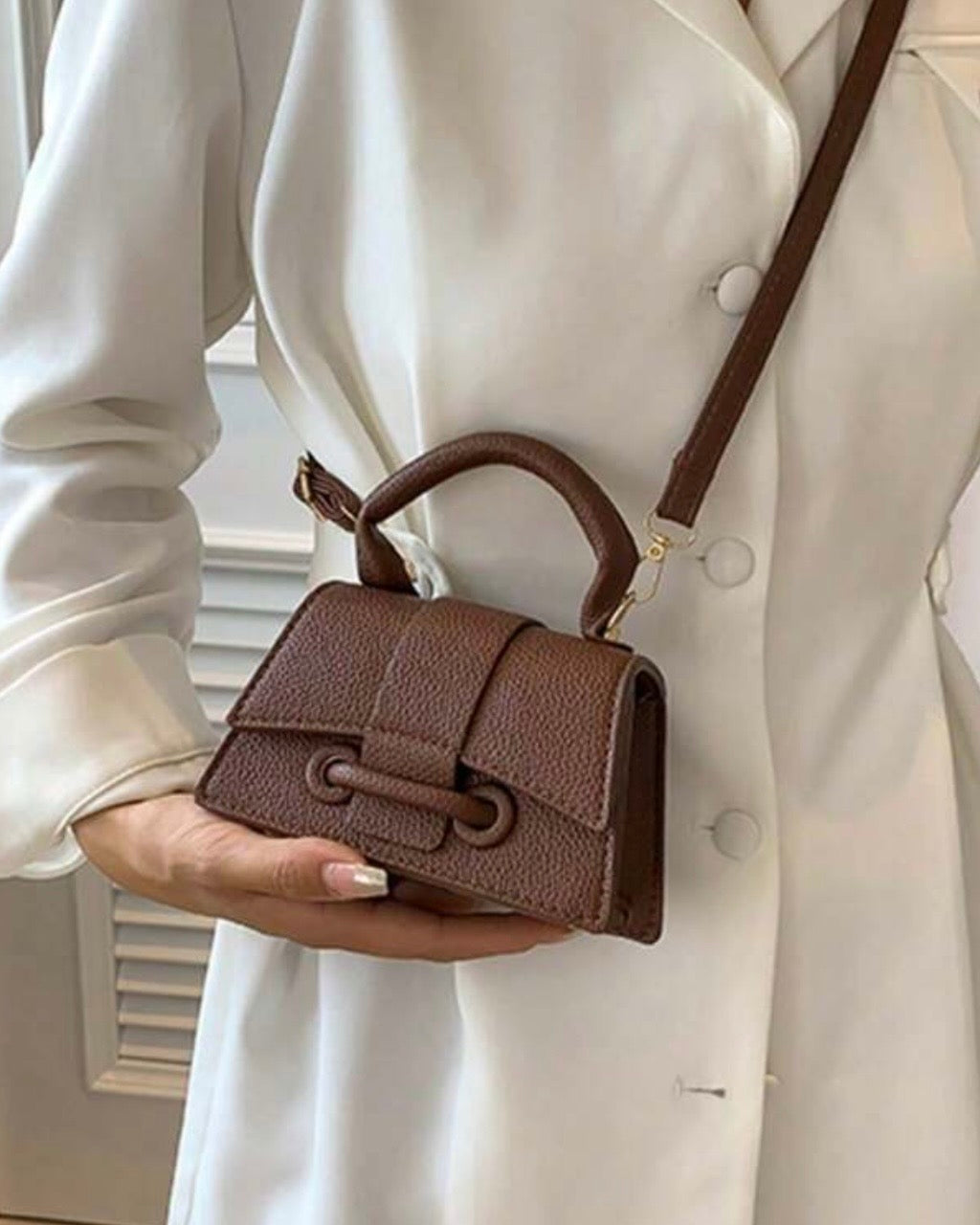 Women’s Brown Textured Lipstick Case Mini Square Bag