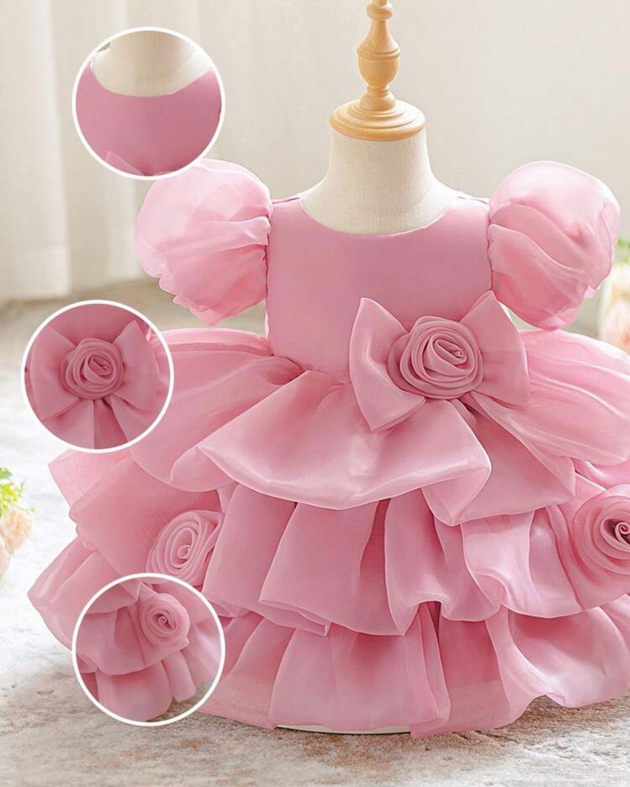 Baby Girls Puff Sleeve Floral Organza Dress