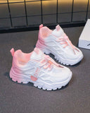 Girls’ Pink Gradient Color Casual Sports Shoes – Fashion PU Sneakers for Daily Wear