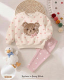 Baby Girl Oatmeal Bear Embroidered Sweatshirt & Leggings Set