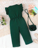Kids Girls Green Floral Romper Set with Crossbody Bag