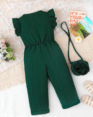 Kids Girls Green Floral Romper Set with Crossbody Bag