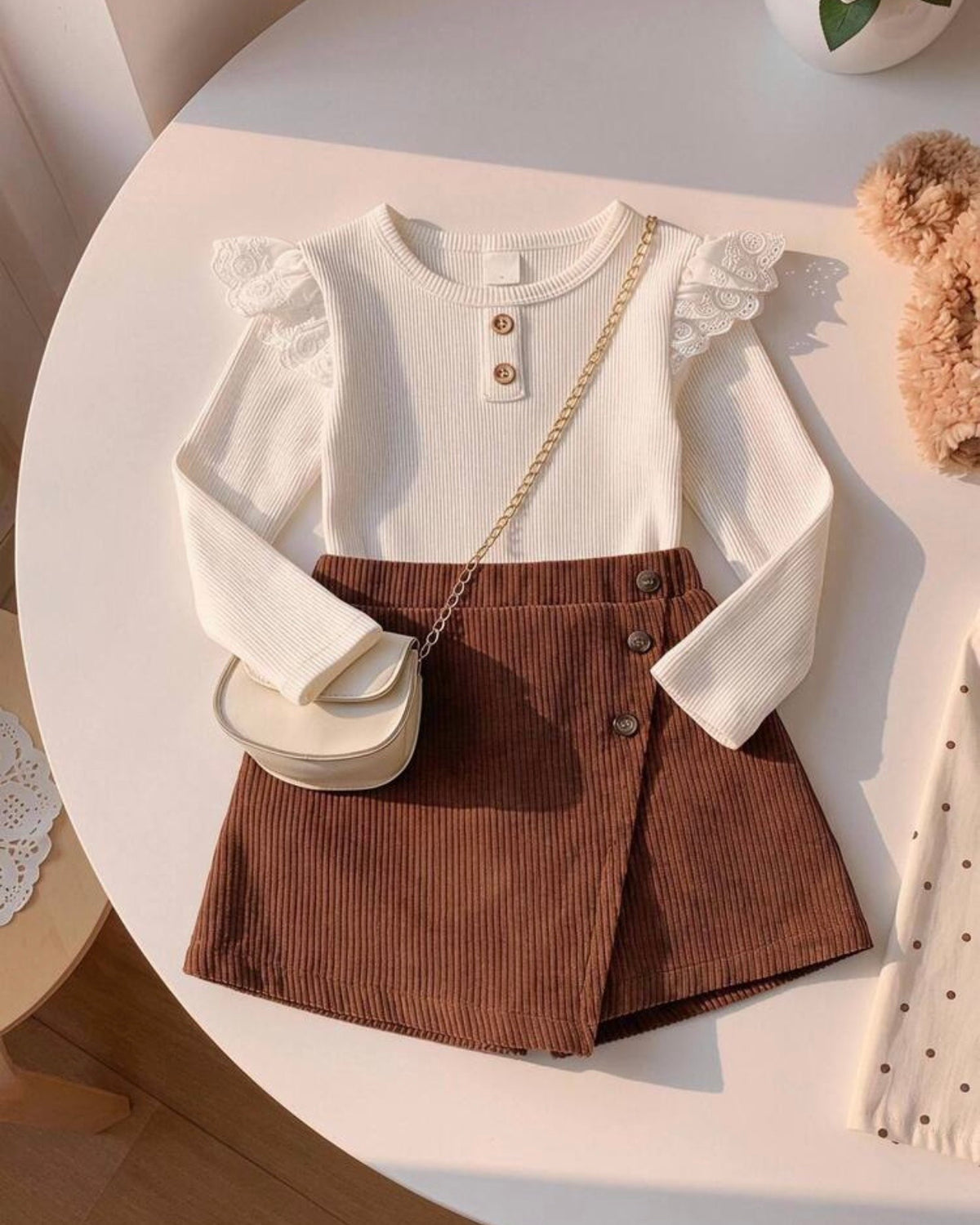 Baby Girl Lace Top & Corduroy Shorts