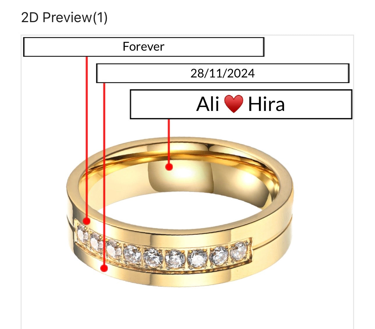 Custom Golden Premium Quality Inner and Outer Engraved Couple Rings
