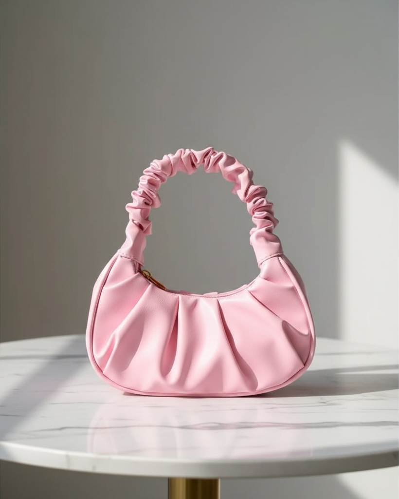 Pink Cloud Handbag for Women – Pleated Shoulder Bag