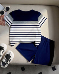 Baby Boys Pony Striped Color Block T-Shirt & Shorts Set – Casual Summer Outfit (2PCS)