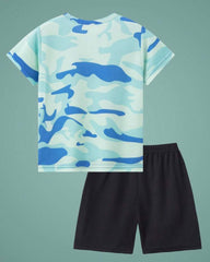 2pcs Boy Breathable Mesh Short Sleeve Print T-Shirt And Shorts