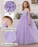 Girls Pearl Strap Star Mesh 3D Bow Lavender Princess Dress