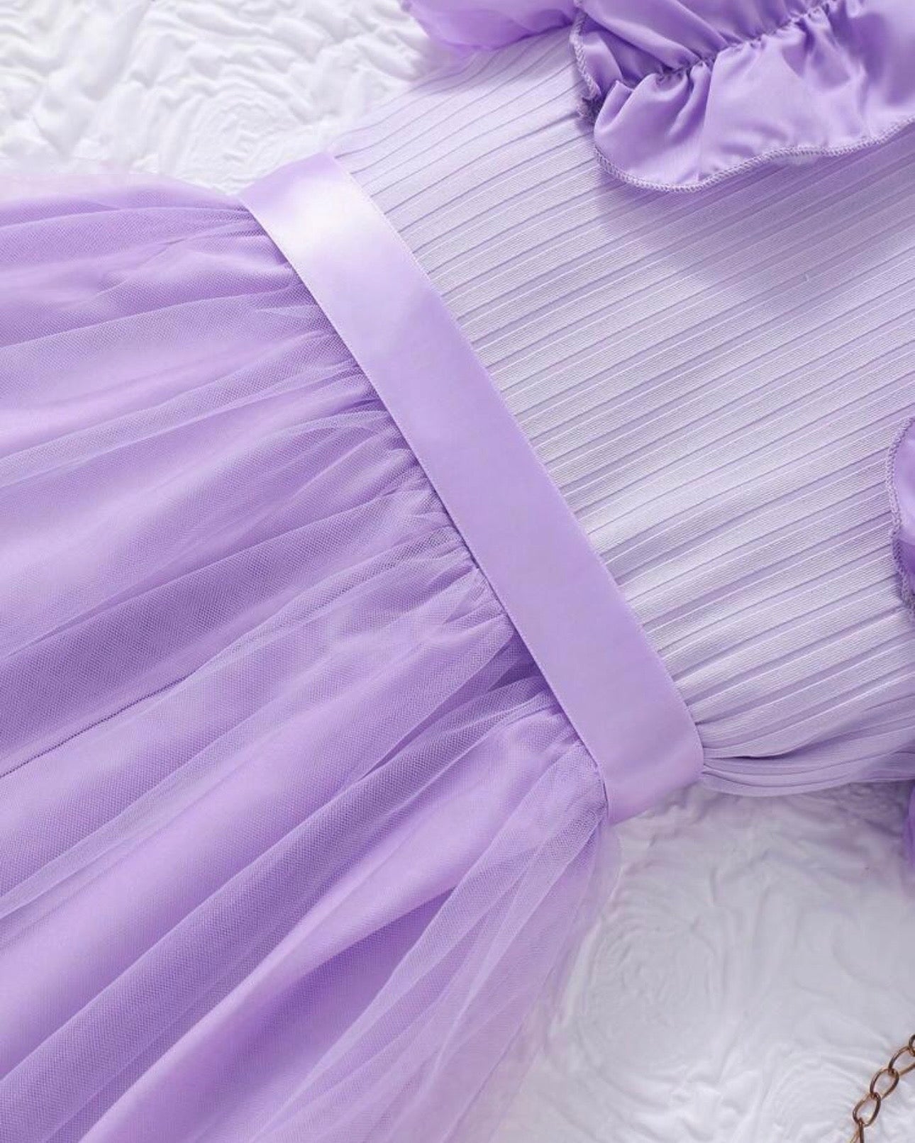Young Girls Purple Cap Sleeve Mesh Dress