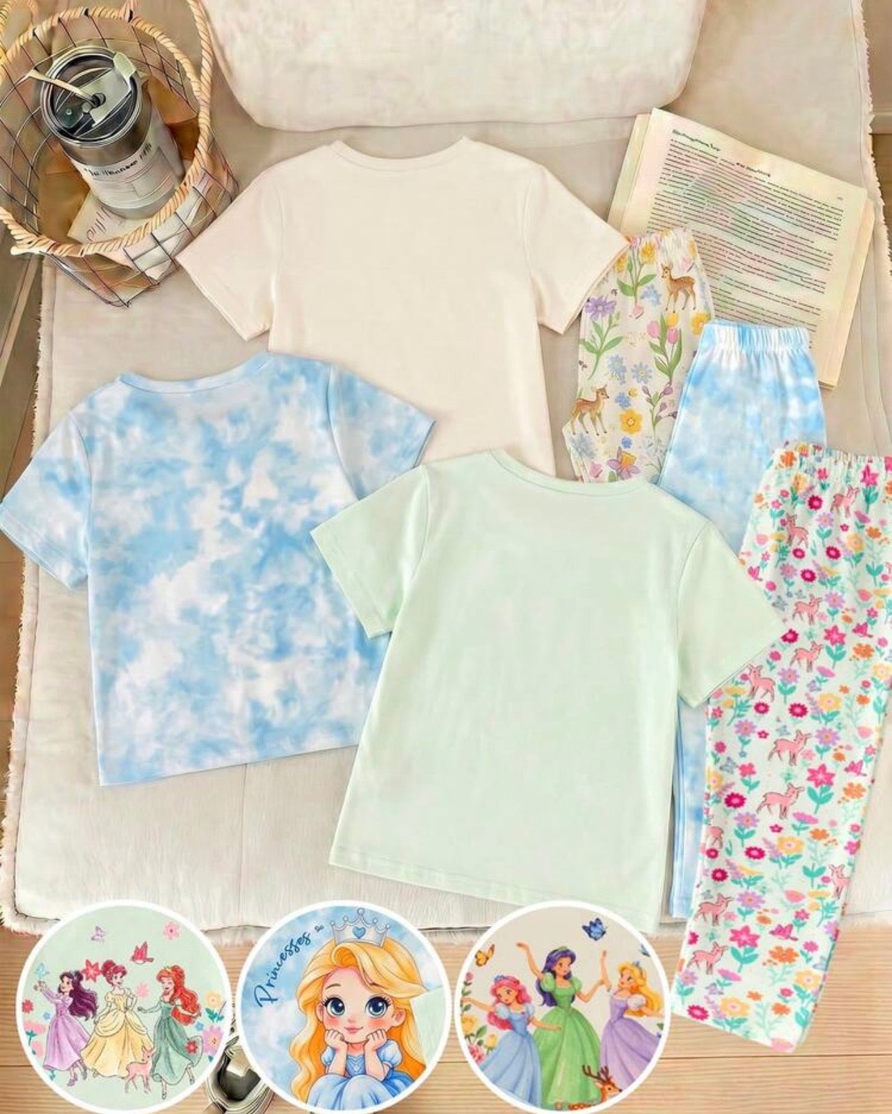 3pc Young Girls Princess Print T-Shirt & Leggings Set