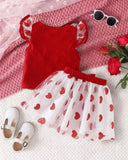 Girls 2pc Red Bow Top & Glitter Heart Tulle Skirt Set