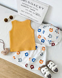 Baby Boy 2pc Yellow Bear Graphic Tank Top, Bear Print Shorts & Matching Hat
