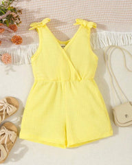 Baby Girl Summer Yellow Color Cross Wrap V-Neck Sleeveless Romper