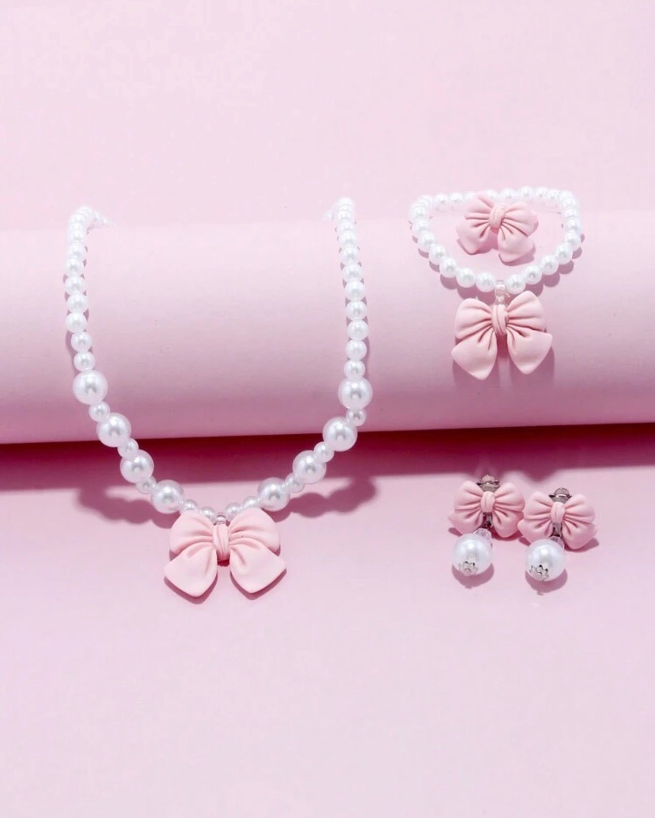 5pcs Girls Cute Pink Bow Jewelry Set for Kids