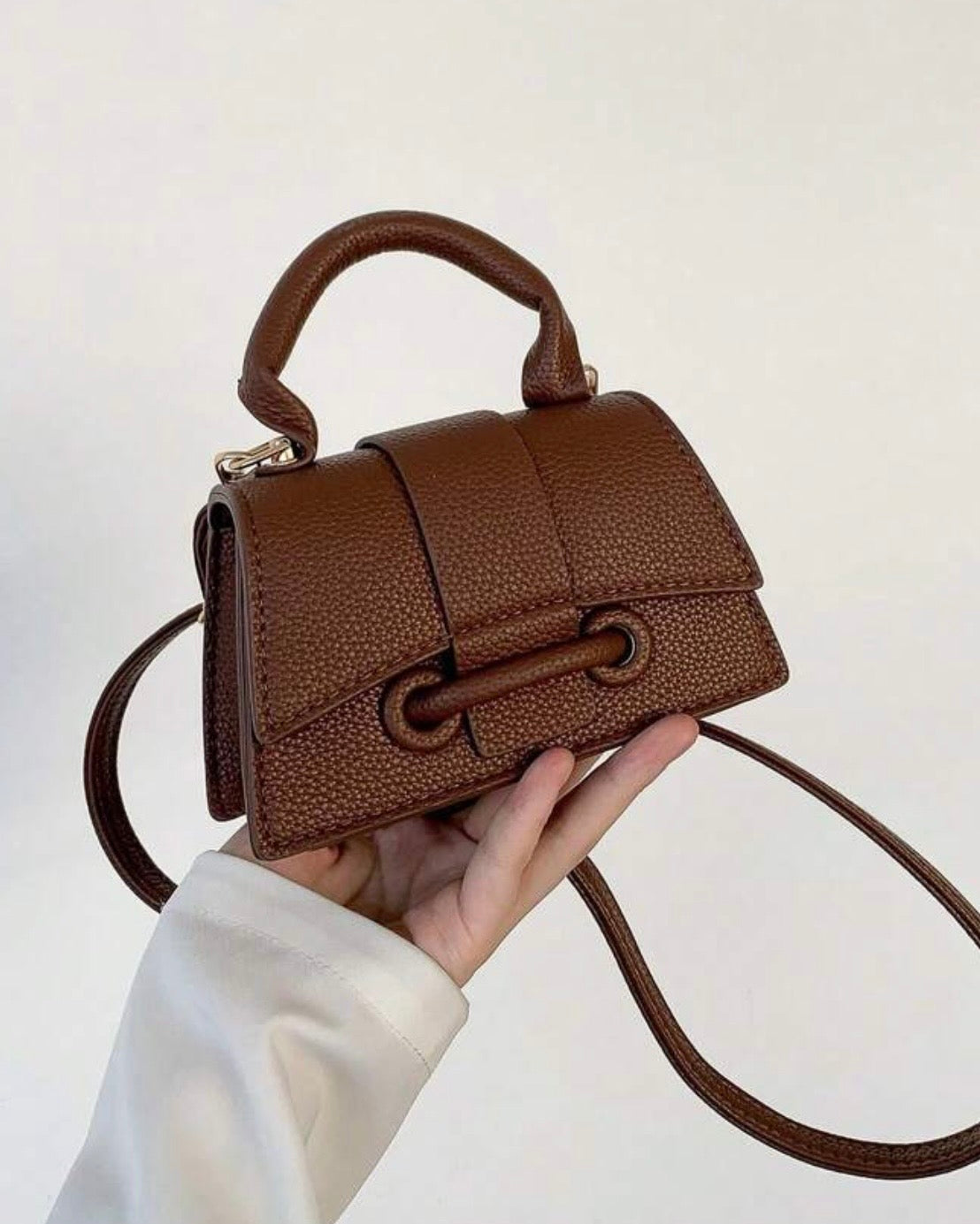 Women’s Brown Textured Lipstick Case Mini Square Bag