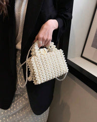 White Faux Pearl Handmade Beaded Crossbody statement Bag
