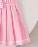 Girls Pink Flower Embroidered Outfit Set – Sleeveless Polo Shirt & Pleated Skirt