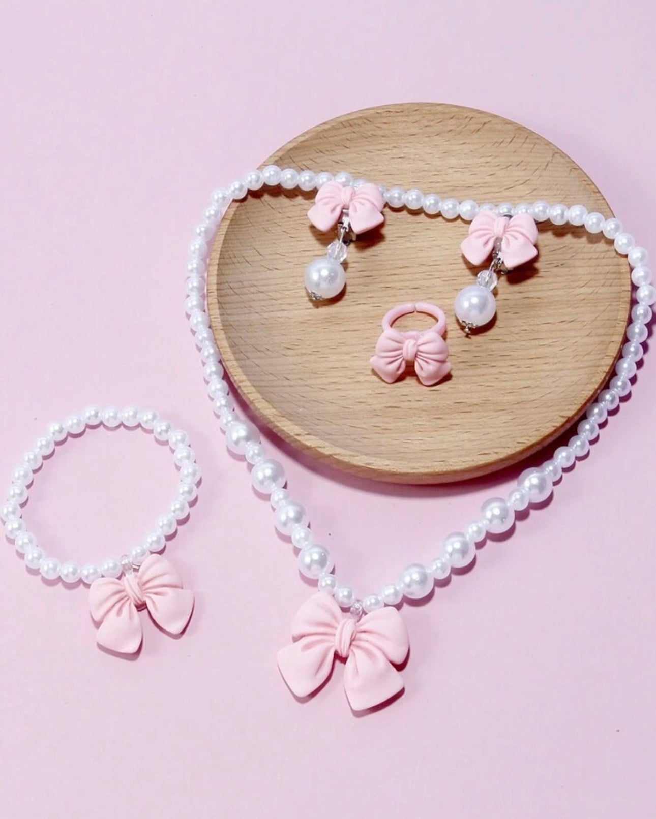 5pcs Girls Cute Pink Bow Jewelry Set for Kids