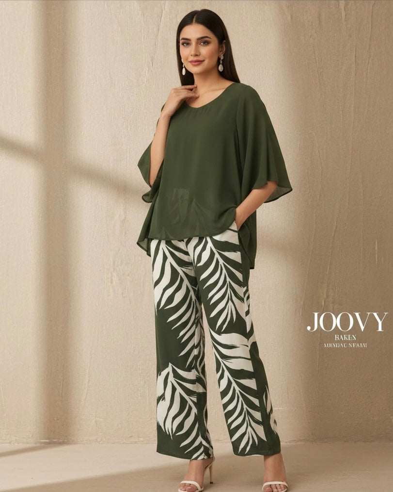 2pcs Chiffon Batwing Sleeve Set – Elegant & Flowy Outfit