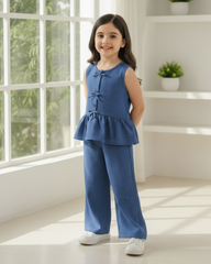 Girls Blue Ruffle Hem Cami & Solid Pants Set