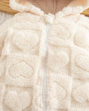 Baby Girl Winter 3D Fluffy Heart Pattern Zipper Hooded Romper