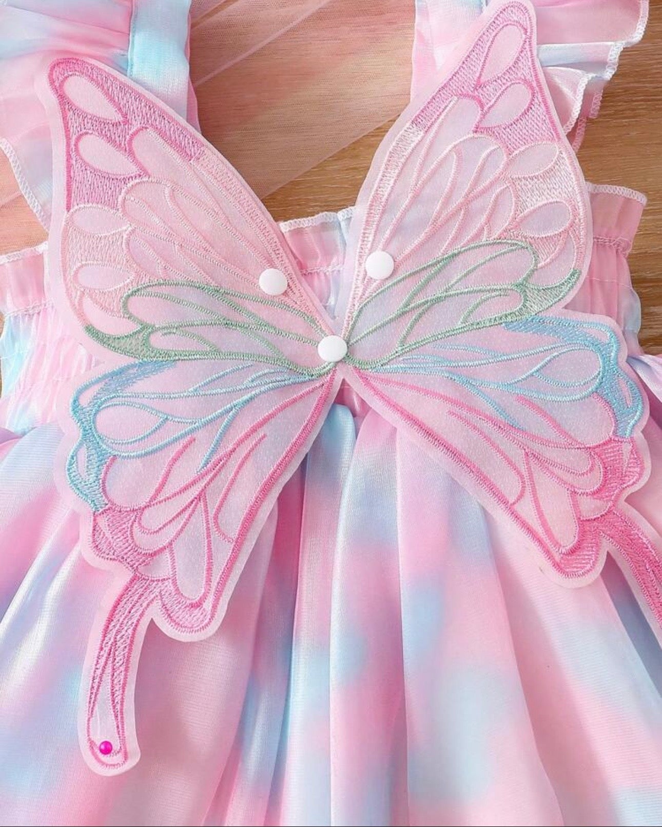 Pink & Blue Tie Dye Print Princess Mesh Dress