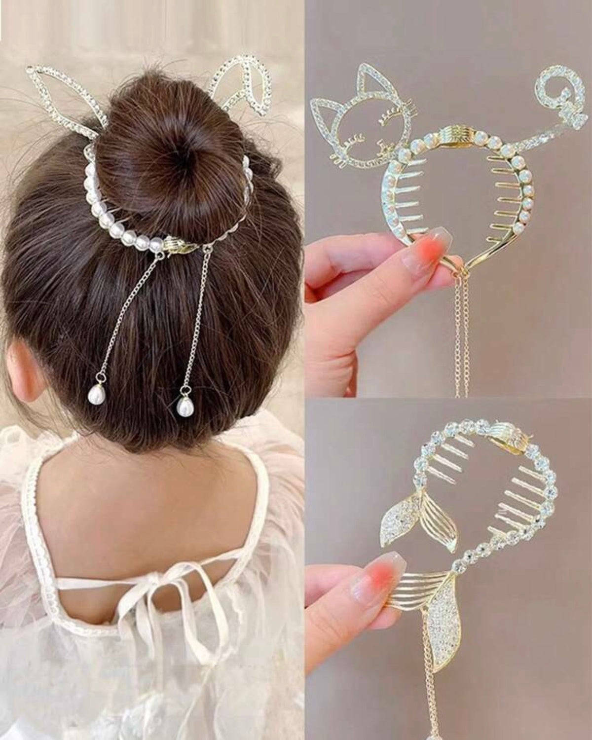 Faux Pearl Tassel Hair Clips