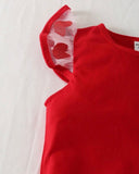 Girls 2pc Red Bow Top & Glitter Heart Tulle Skirt Set