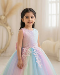 Young Girl Rainbow Gradient Princess Tulle Dress