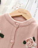 Girls' Pink Long Sleeve Floral Pom Pom Decorated Sweater And Pleated Skirt