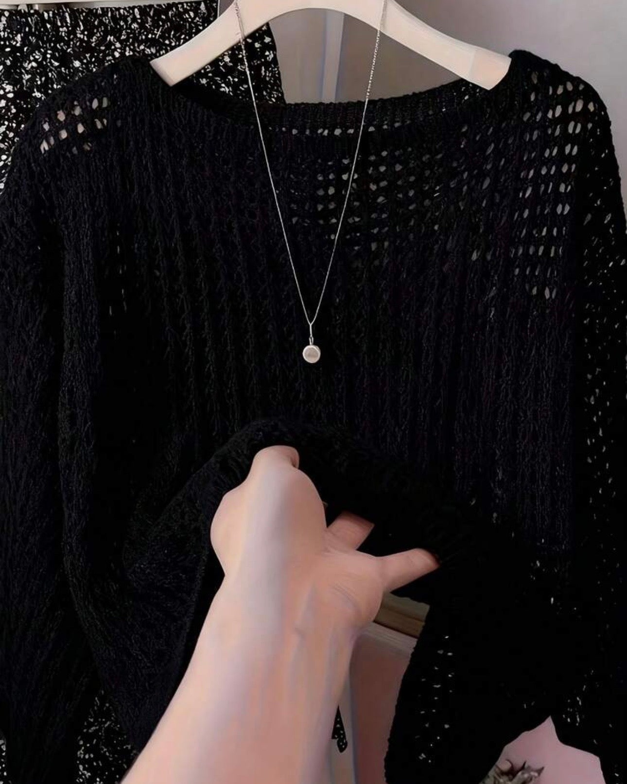 Casual Loose Solid Color Hollow Out Slouchy Semi-Sheer Thin Knit Top (6 Colours)
