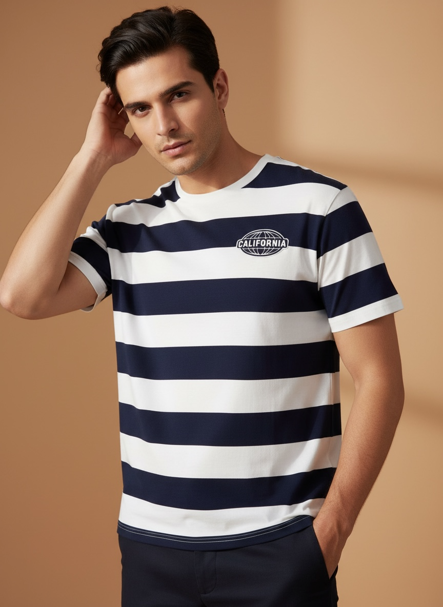 Color block Striped Digital Print Graphic T-Shirt For Men