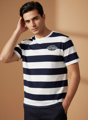 Color block Striped Digital Print Graphic T-Shirt For Men