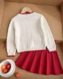 Girls’ Red Bow White Cardigan & Red Pleated Skirt Set