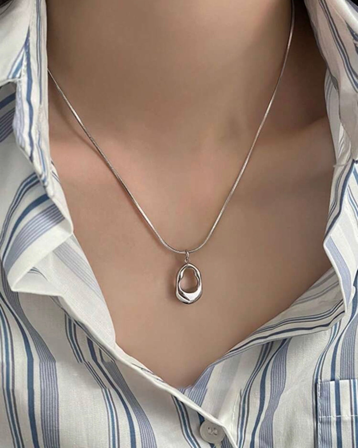 1pc Minimalist Hollow Water Drop Titanium Stainless Steel Necklace