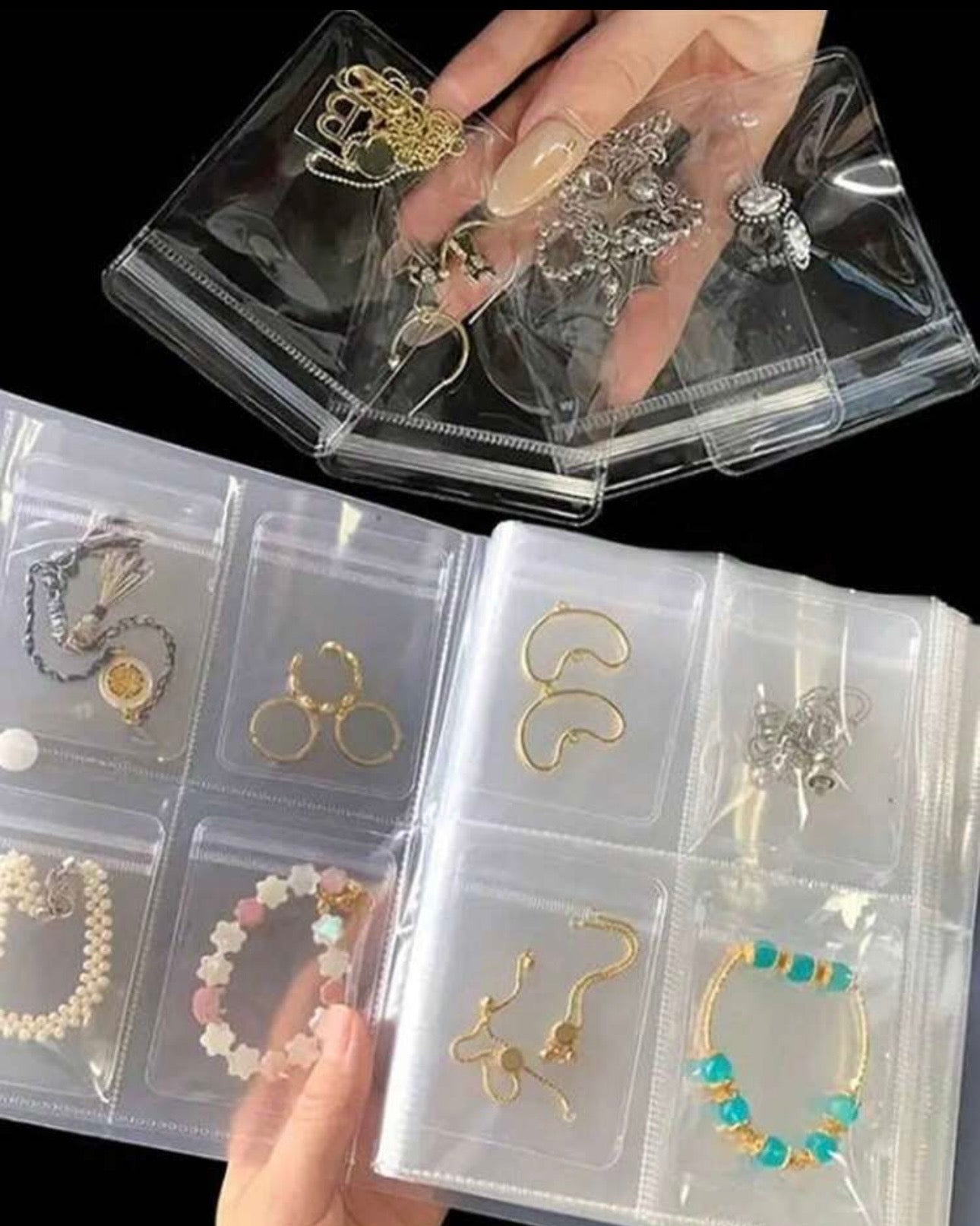 3-Grid 84-Card Portable Jewelry Storage Book with 20 Sealing Bags