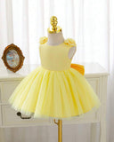 Baby Girls Yellow Satin & Mesh Princess Dress with 3D Flowers