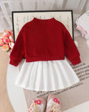 2pcs Baby Girl 3D Bow Red Cardigan & White Skirt Set