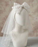 White Veil Pearl Bow Headband for Girls - Type 2