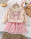 2pc Sweet Pink Cream Bow Shirt  & Skirt