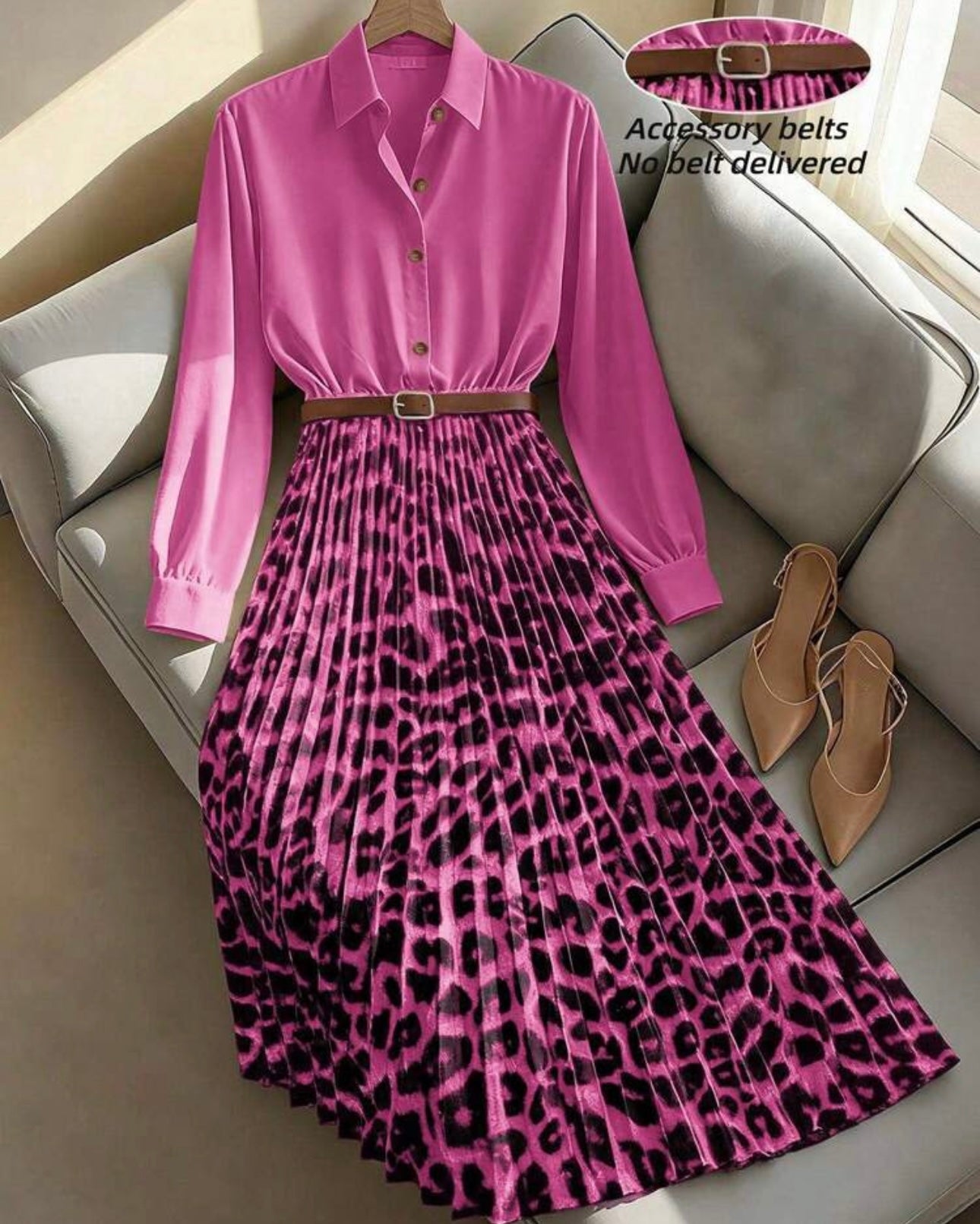 Women's Elegant Waist Cinched Slim Fit Leopard Print Pleated Flare Maxi Dress